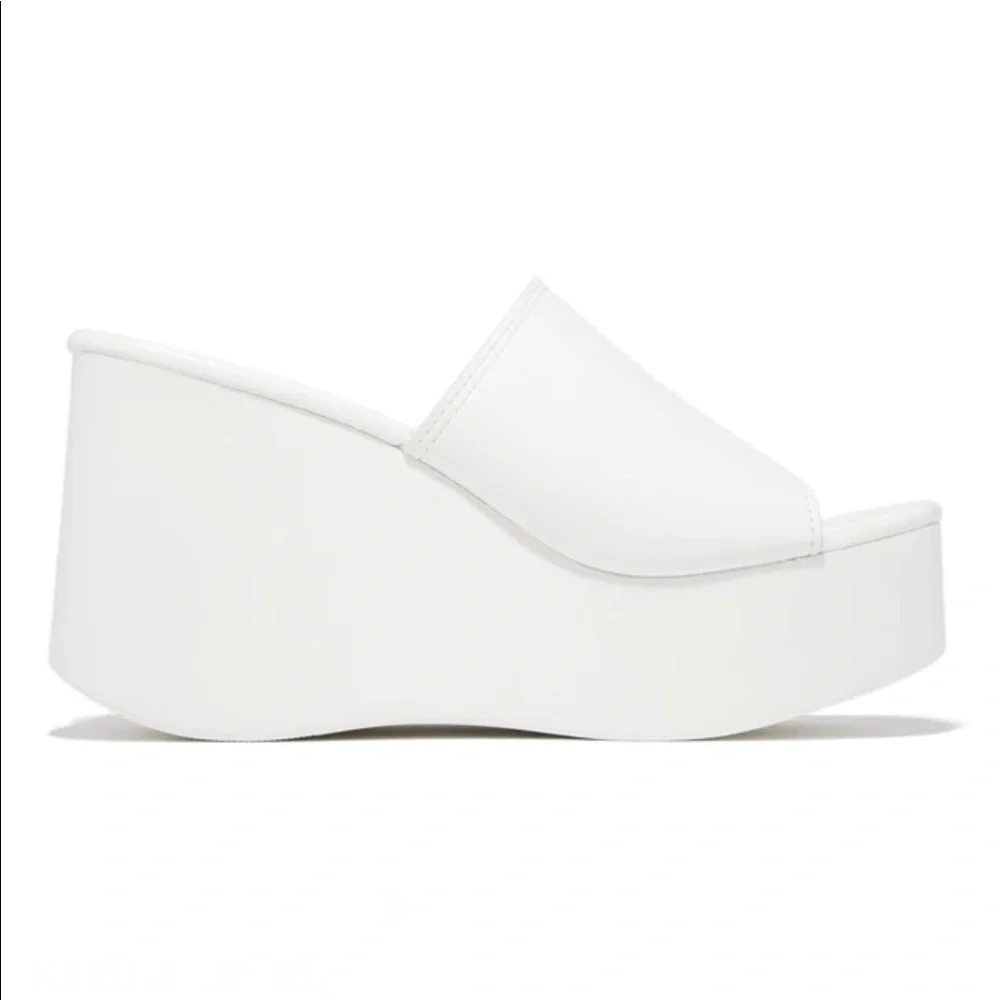 White Wide Band Platform Slip On Sandals - Picture 6 of 8